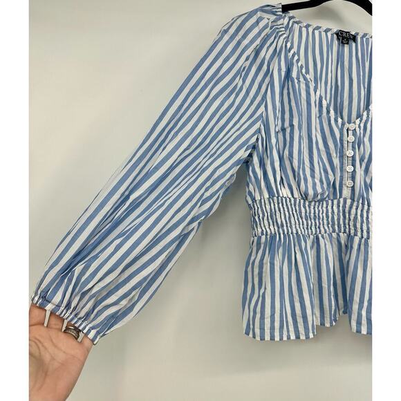 J. Crew Striped V-Neck Blouse in Blue and White - Picture 6 of 9